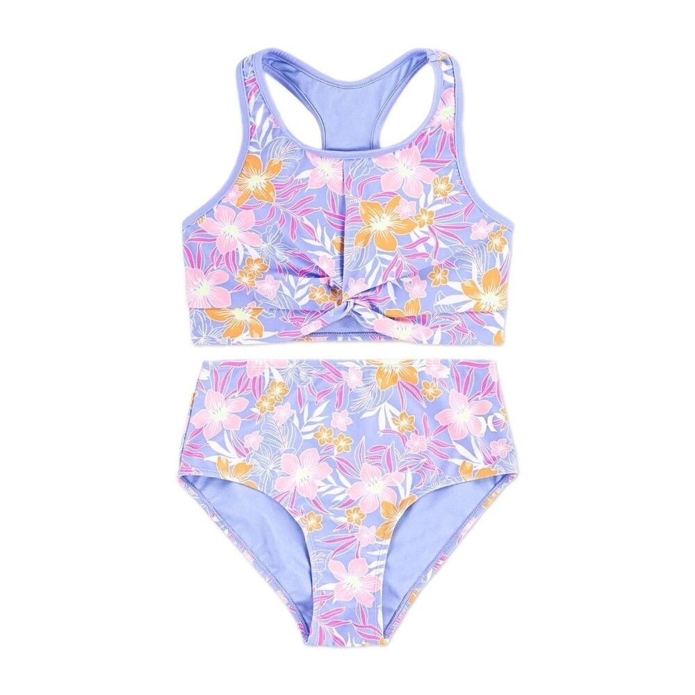 Hurley Girls 2 Piece Tankini Swimsuit Size L 10/12 Floral Purple NWT UPF 50+